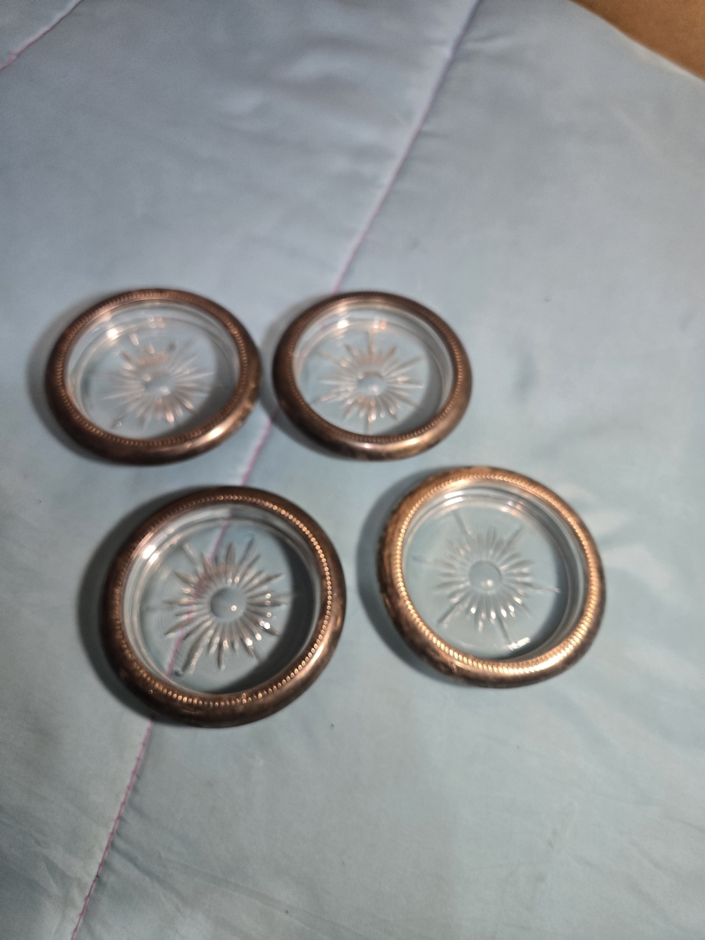 Leonard Italy ~ Vintage Glass Coaster Set With Silver plated Rims